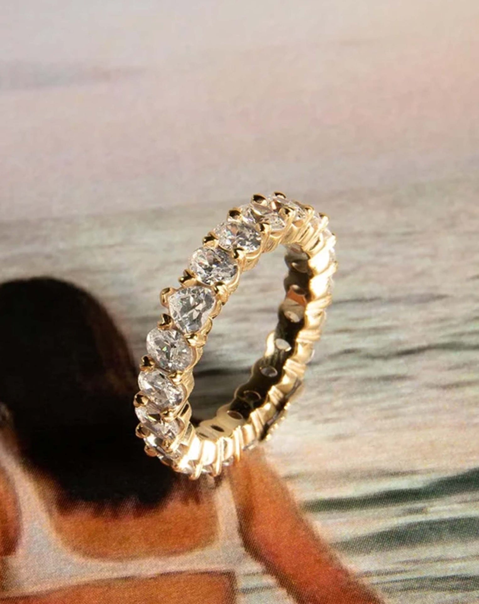 Eternity Ring set with 3 Diamonds, 14K Yellow Gold - יהלומי הבורסה